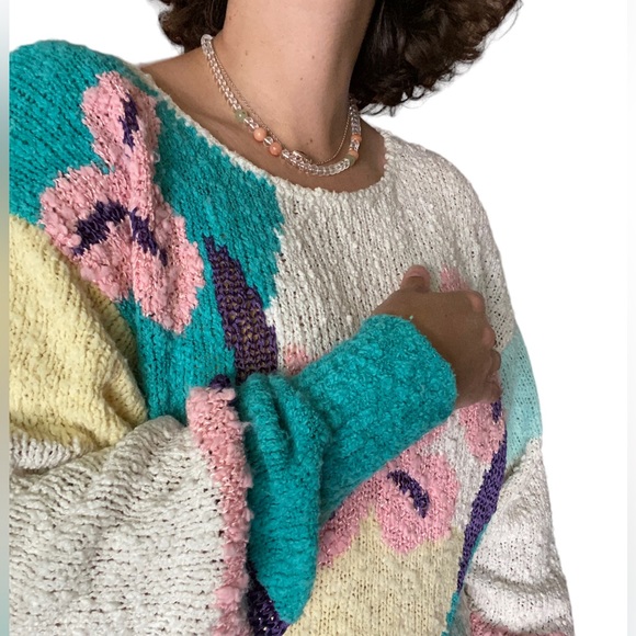 80s knit vintage light sweater - Picture 6 of 10